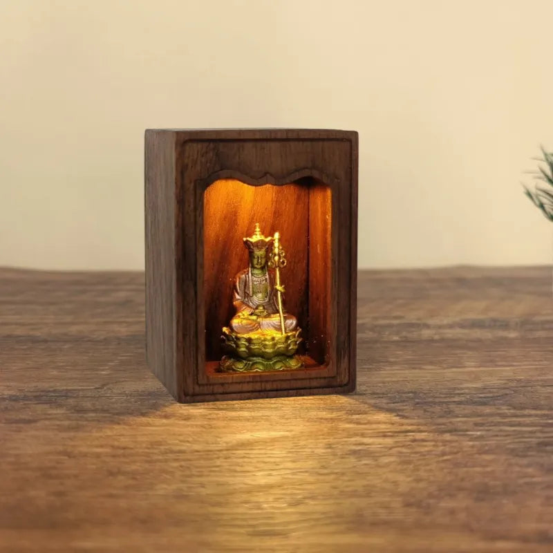 Compact USB Lighted Shrine – Painted Brass Ksitigarbha