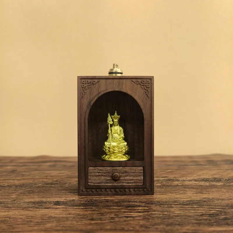 Travel Brass Shrine with Light – Handcrafted Ksitigarbha