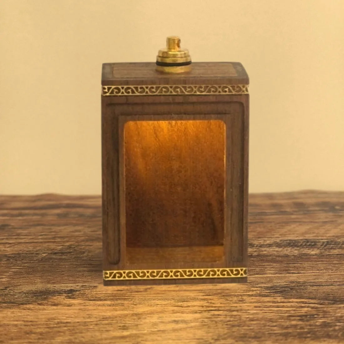 Walnut Travel Shrine with Light – Painted Copper Ksitigarbha