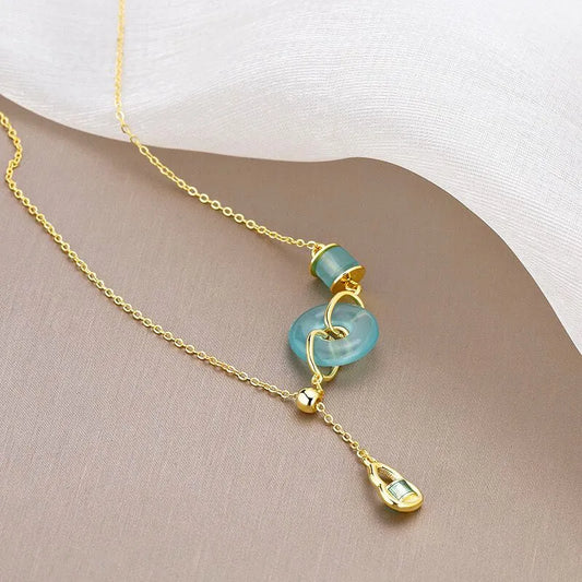 Chinese Gourd & Peaceful Jade Pendant Necklace - Symbolizing Good Fortune and Safety