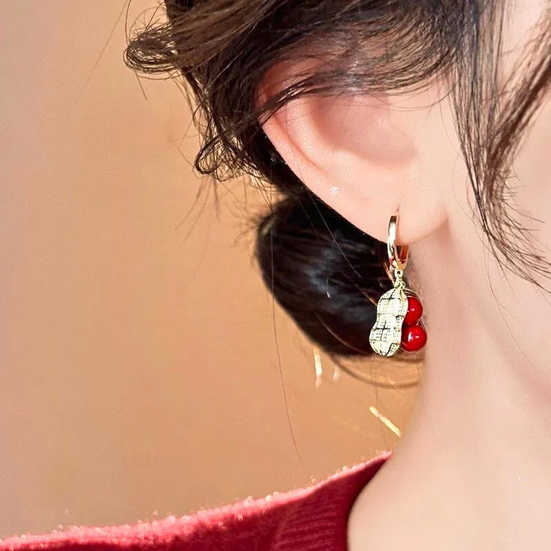 Chinese Style Peanut Earrings - Symbolizing Good Things Happen