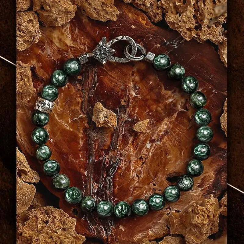 Green Seraphinite Dragon Scale Bracelet - Mysterious Power & Victory Over Adversity