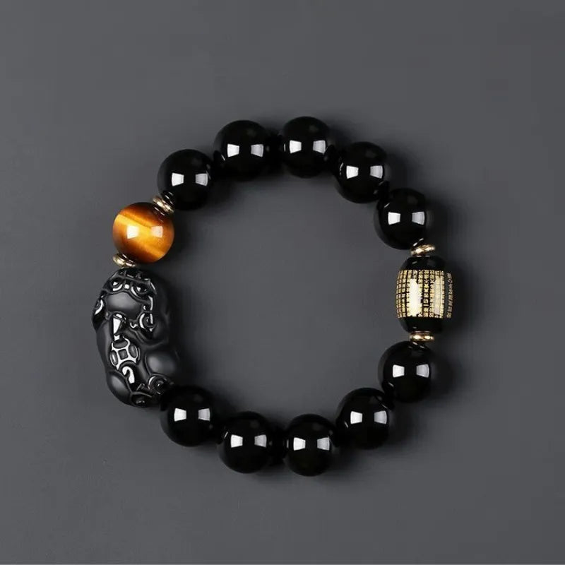 Natural Black Obsidian Pixiu Bracelet - For Protection & Wealth