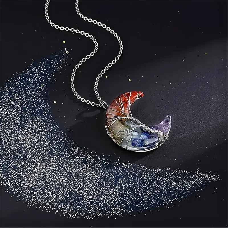Natural Multi-Color Moonstone Tree of Life Wire-Wrapped Pendant