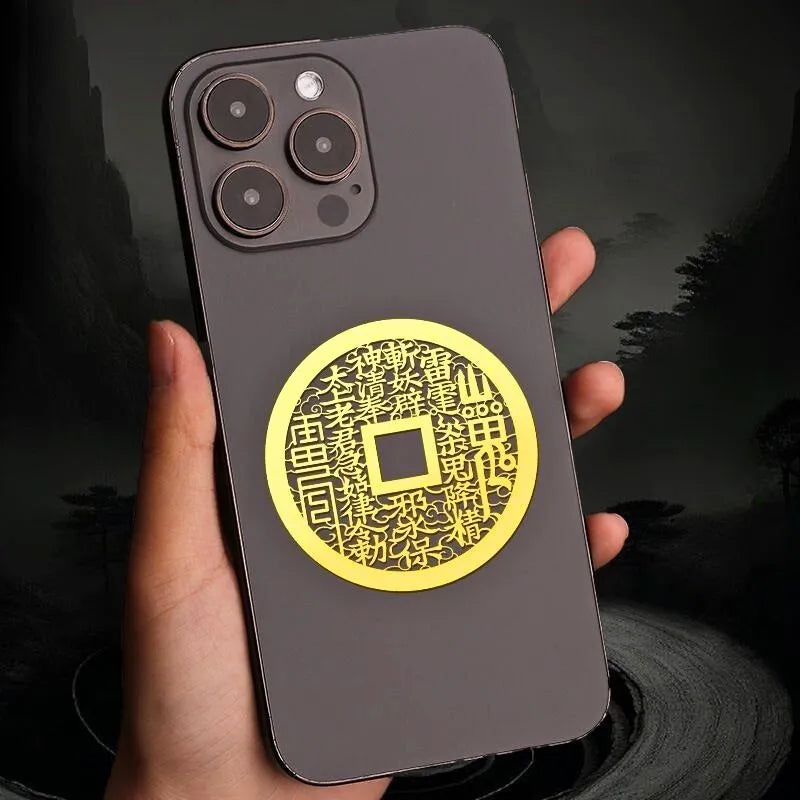 Taoist Mountain Ghost Coin Phone Sticker - Hollow and Solid Designs