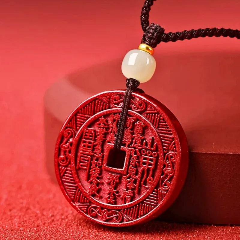 Taoist Mountain Ghost Coin Vermilion Amulet Pendant - For Protection and Peace