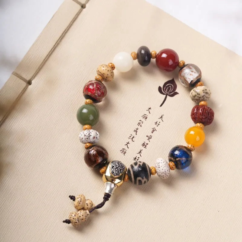 Tibetan Star and Moon Bodhi Bead Bracelet - For Dispelling Worries & Healing