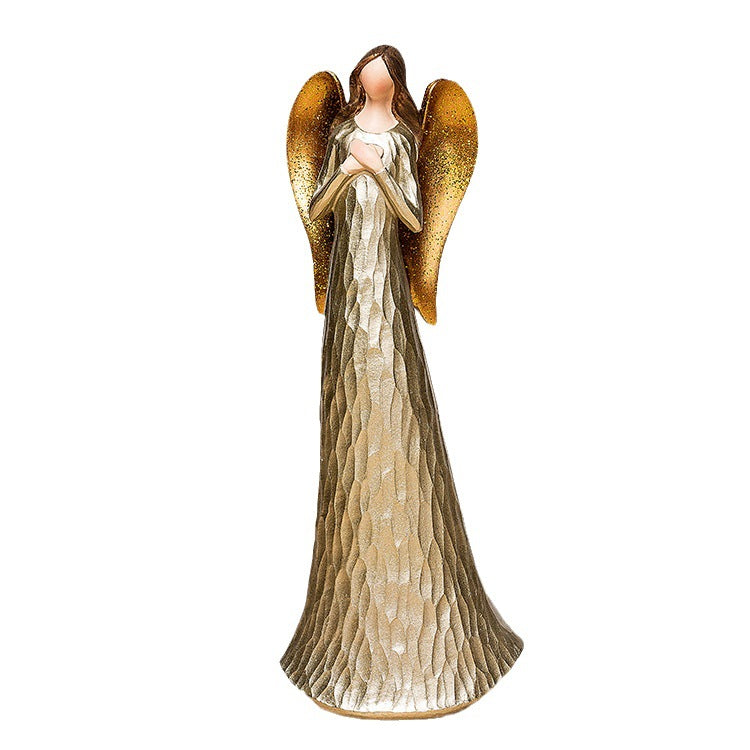Golden Heart Angel Resin Figurine – 25cm Decorative Statue
