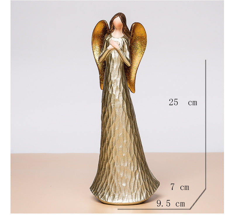 Golden Heart Angel Resin Figurine – 25cm Decorative Statue