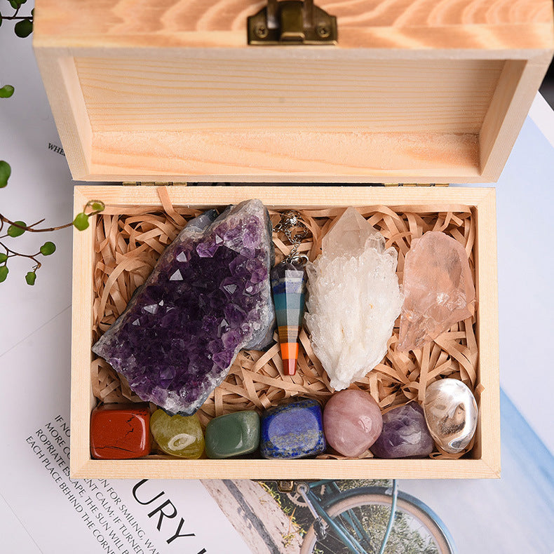 Healing Crystal Set with Amethyst Cluster & 7 Chakra Stones