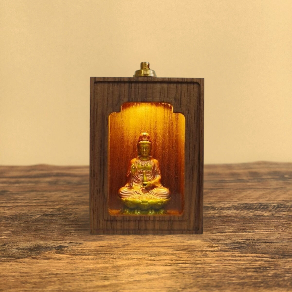 Mini Lighted Shrine with Door – Handcrafted Guanyin