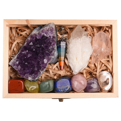 Healing Crystal Set with Amethyst Cluster & 7 Chakra Stones