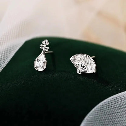 Chinese Style Asymmetrical Fan & Pipa Earrings