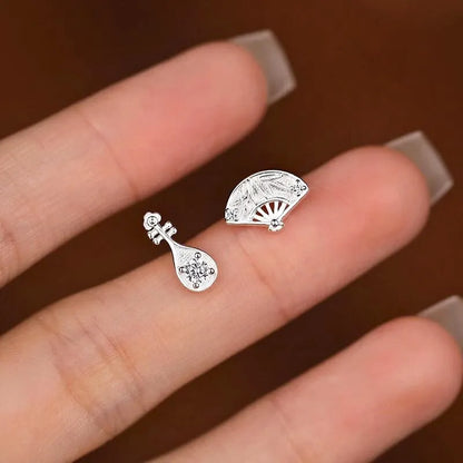 Chinese Style Asymmetrical Fan & Pipa Earrings