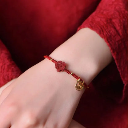 Red String Bracelet with Little Red Flower Charm - Good Luck & Energy