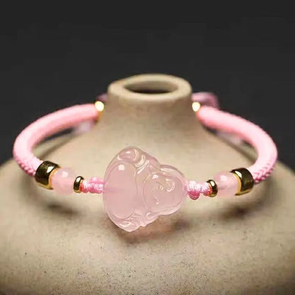 Rose Quartz Maitreya Buddha Bracelet - For Happiness and Open-mindedness