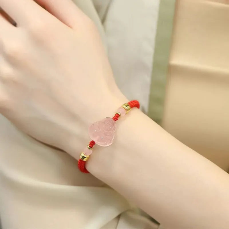 Rose Quartz Maitreya Buddha Bracelet - For Happiness and Open-mindedness