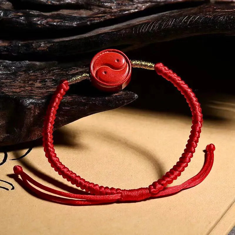 Taoist Bagua Yin-Yang Vermilion Red Rope Bracelet