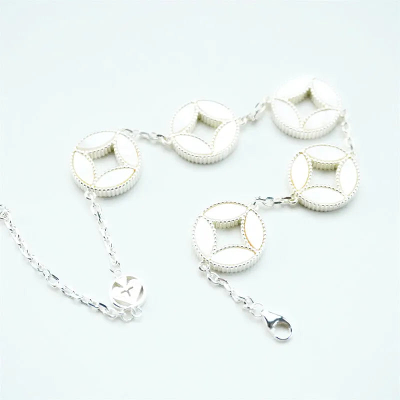 Taoist Five Emperor Coins & Mother-of-Pearl Bead Bracelet - Versatile, Pure, and Perfect for Couples