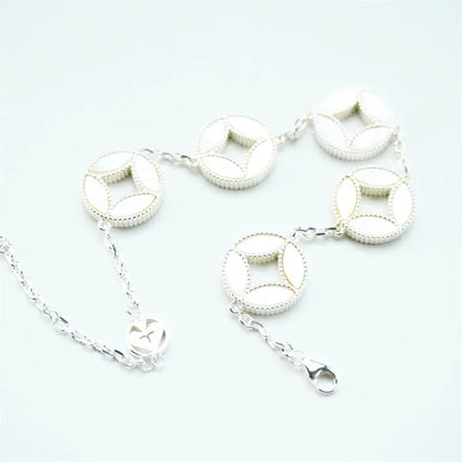 Taoist Five Emperor Coins & Mother-of-Pearl Bead Bracelet - Versatile, Pure, and Perfect for Couples