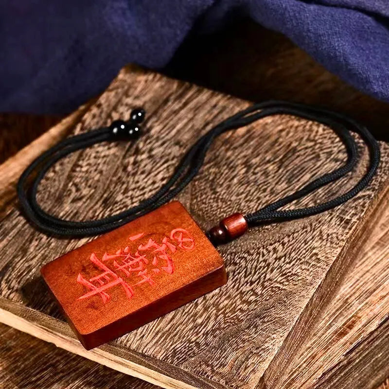 Taoist Lightning-Struck Jujube Wood Ziwei Hui with Vermilion Inlay Pendant
