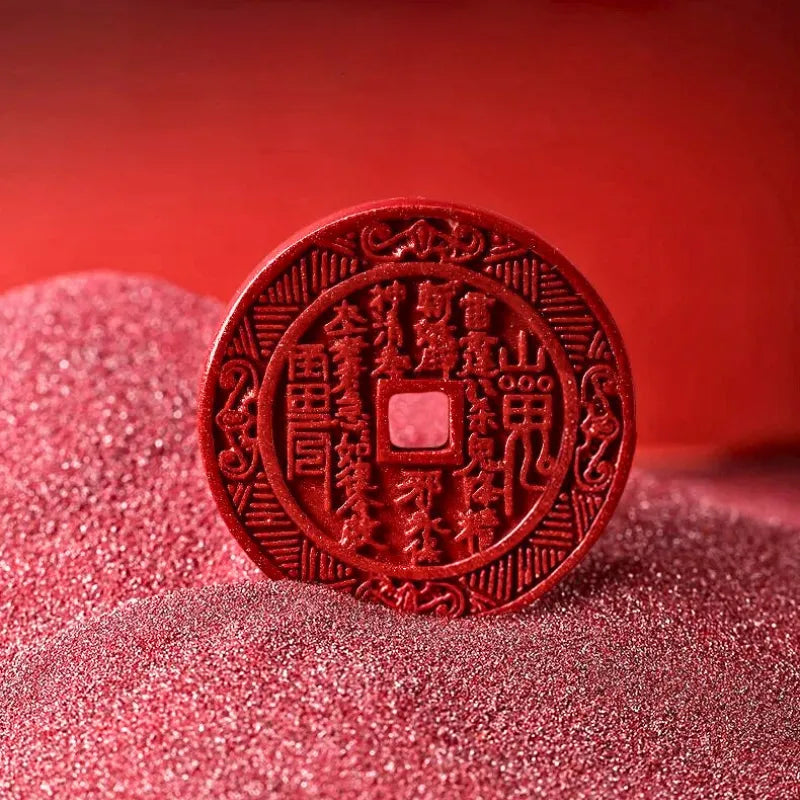 Taoist Mountain Ghost Coin Vermilion Amulet Pendant - For Protection and Peace