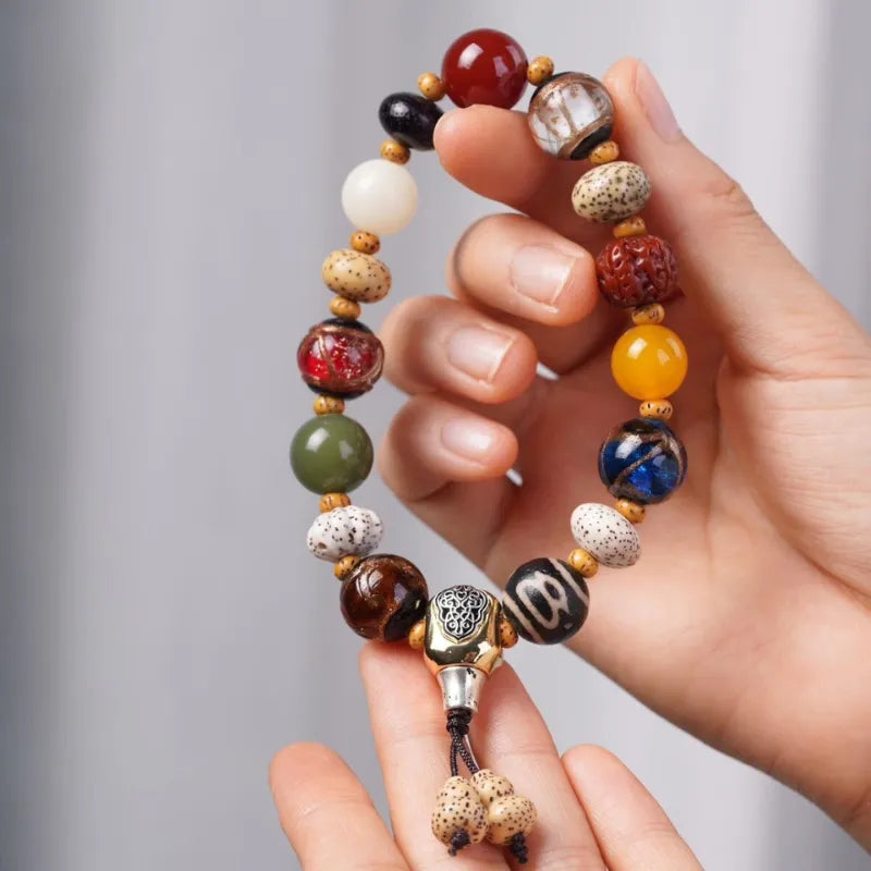 Tibetan Star and Moon Bodhi Bead Bracelet - For Dispelling Worries & Healing