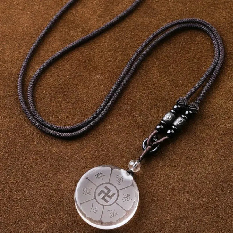 White Crystal Six-Word Proverb Pendant